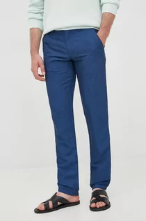 Spodnie męskie - TOMMY HILFIGER spodnie lniane męskie kolor granatowy proste - grafika 1