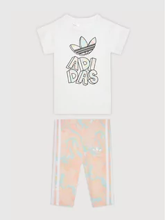 Spodnie i spodenki dla dziewczynek - Adidas Komplet sukienka i legginsy Marble Print Tee H22631 Kolorowy Regular Fit - grafika 1