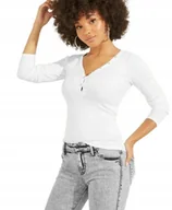 Bluzki damskie - GUESS BIAŁA DAMSKA BLUZKA Z DŁUGIM RĘKAWEM I GUZIKAMI XS GXB - miniaturka - grafika 1