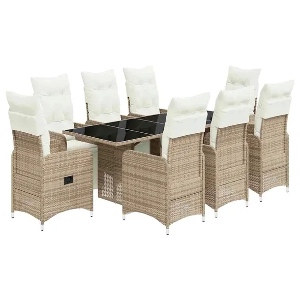 Beżowy zestaw bistro z rattanu PE, stolik 190x80x75 cm, krzesła 54,5x58,5