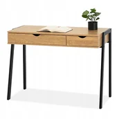 Konsole i sekretarzyki - Małe Dębowe Biurko Konsola Lund 100 2 Szuflady Na Czarnych Nogach Z Metalu - miniaturka - grafika 1
