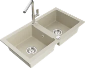 Zlewozmywaki z baterią - Mexen Mario zlewozmywak granitowy 2-komorowy z baterią kuchenną Flora, beżowy - 6504-69-670401-00 - miniaturka - grafika 1