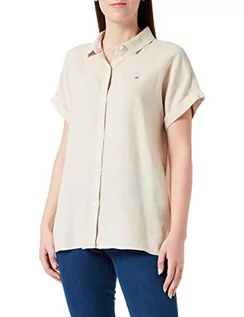 Koszule damskie - Tommy Hilfiger koszula lniana dla dorosłych, rękawy, damska koszula na co, Beżowy (jasne drzewo sandałowe), 34 - grafika 1