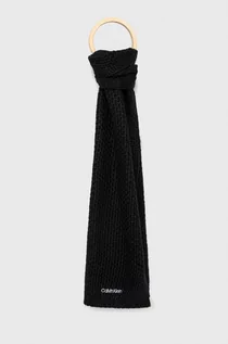 Apaszki i szaliki damskie - Calvin Klein szalik z domieszką wełny kolor czarny gładki - grafika 1