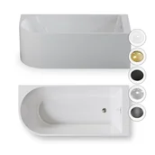 Wanny - CORCIANO Wanna wolnostojąca przyścienna NAROŻNA PULA PRAWA 160 x 75 cm biała system przelewowy AKCESORIA ZŁOTE - miniaturka - grafika 1