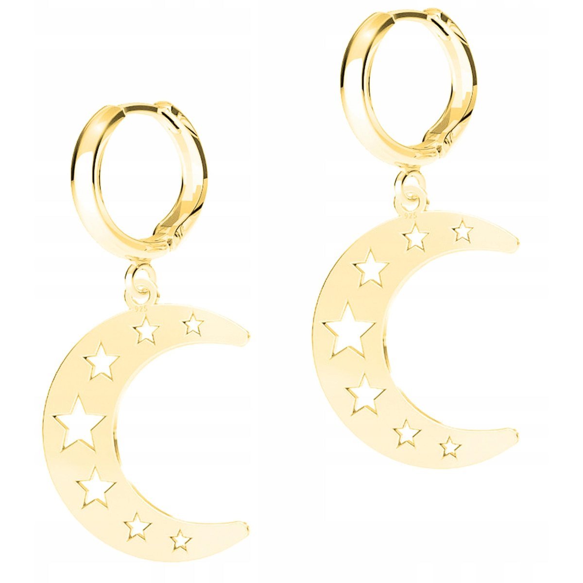 Złote Kolczyki Księżyce Moon Blaszka z Gwiazdkami Gwiazdami SREBRO 925