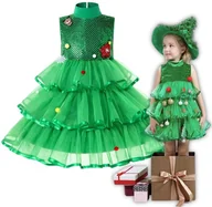 Stroje karnawałowe - Sukienka Świąteczna Strój Zielona Choinka Przebranie Na Święta Bal 104 110 Cm - miniaturka - grafika 1