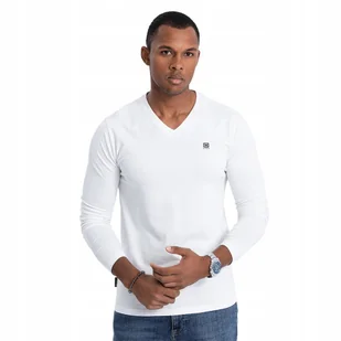 Longsleeve męski V-NECK biały V1 OM-LSCL-0110 L - Koszulki męskie - miniaturka - grafika 1