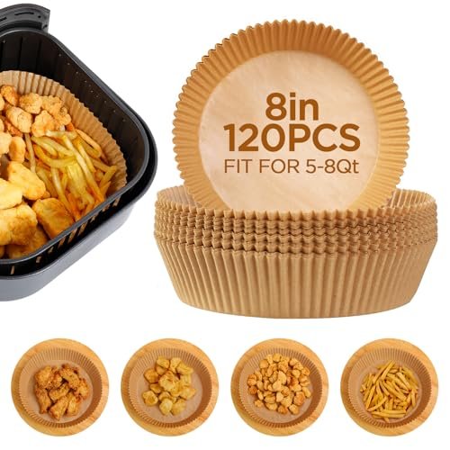 Romon Papier do piekarnika do frytkownicy powietrznej, 120 szt. Blacha do frytkownicy powietrznej 20 cm okrągła, nieprzywierająca jednorazowa frytkownica powietrzna, nadaje się do piekarnika, 5-8