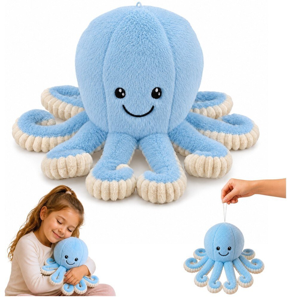 LeanToys Pluszowa Ośmiornica Maskotka Przytulanka Sprężyste Macki Niebieska 30 cm EDUKAMP 31834