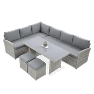 Meble ogrodowe - Narożnik technorattanowy SALO + PUFY Stone Grey - miniaturka - grafika 1