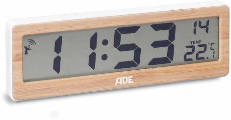 ADE Zegar elektroniczny z dużym wyświetlaczem, 21,5 x 2 x 7 cm, rama bambusowa