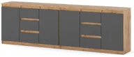 Komody - Komoda Drewniana Szafka 6 Szuflad Nowoczesna Salon Loft Dąb Wotan Szary Mat - miniaturka - grafika 1