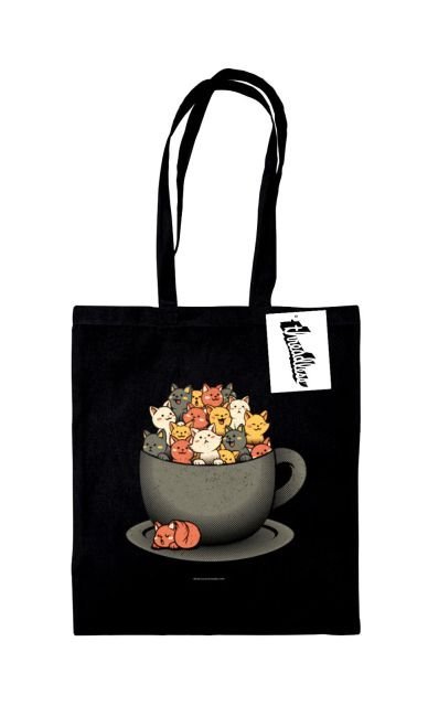 Torba na zakupy Tobe Fonseca Kitten Latte Czarna bawełniana na ramię