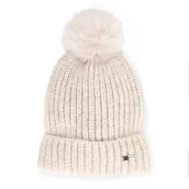 Czapki damskie - Damska czapka o grubym splocie z pomponem brązowa - miniaturka - grafika 1