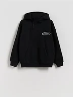 Bluzy dla chłopców - Reserved - Bawełniana bluza z kapturem - czarny - miniaturka - grafika 1