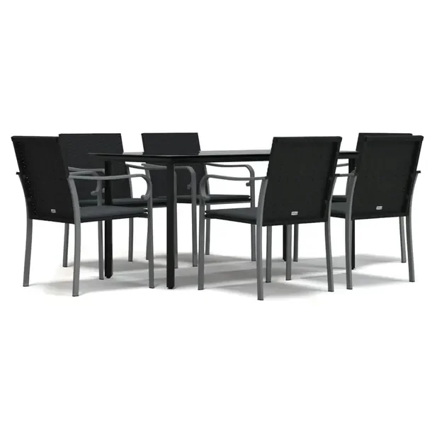 Zestaw Mebli Ogrodowych Rattan PE, Stal i Szkło Hartowane, Czarny 160x80x7