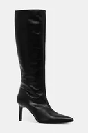 Kozaki damskie - Calvin Klein kozaki skórzane HEEL KNEE BOOT 70 LTH damskie kolor czarny na szpilce HW0HW02162 - miniaturka - grafika 1