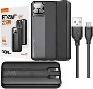 SZYBKI POWERBANK 20000MAH 22,5W 3A PD Z WBUDOWANYMI KABLAMI Z EKRANEM RECCI - Powerbanki - miniaturka - grafika 1