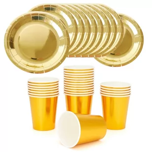 KOMPLET TALERZYKI + KUBECZKI GOLD ZŁOTE PANIEŃSKI - Talerze - miniaturka - grafika 1