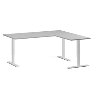 Stół z regulacją wysokości, 3 silniki, 745 - 1215 mm, narożnik L/P, blat 1800 x 1600 mm, podstawa biała, szary - Stoły i stoliki do biura - miniaturka - grafika 1