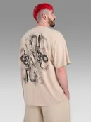 Koszulki męskie - 4F T-shirt oversize z nadrukiem męski 4F x Tomasz Fornal - beżowy L - miniaturka - grafika 1