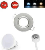Żarówki LED - Reflektor wpuszczany GU10 rama wpuszczana 35° obrotowa Ø70mm otwór wiercony aluminium w komplecie GU10 5W żarówka LED ciepła biel 350 lumenów srebrna okrągła - miniaturka - grafika 1