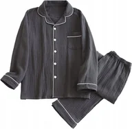 Piżamy damskie - Bawełniana Piżama Męska Dwuczęściowa Na Guziczki Z Długim Rękawem Szara L - miniaturka - grafika 1