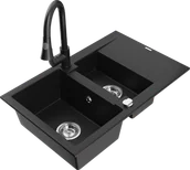 Zlewozmywaki z baterią - Mexen Gaspar zlewozmywak granitowy 1,5-komorowy z ociekaczem i baterią kuchenną Elia, czarny - 6507-77-670101-70 - miniaturka - grafika 1