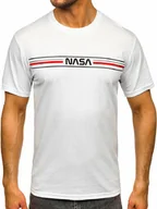 Koszulki męskie - Biały bawełniany t-shirt męski z nadrukiem Denley 5052 - miniaturka - grafika 1