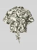 Bluzki damskie - Bluzka koszulowa krótka z mieszanki wiskozy i bawełny z dodatkiem lnu model ‘JAKIRI’ - miniaturka - grafika 1