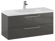 Szafki łazienkowe - Szafka Wisząca Z Umywalką RON 100 cm - Titan Wysoki Połysk - Uchwyty Chromowane - miniaturka - grafika 1