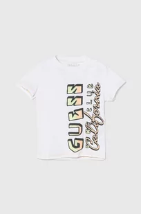 Guess t-shirt bawełniany dziecięcy kolor biały z nadrukiem - Koszulki dla chłopców - miniaturka - grafika 1