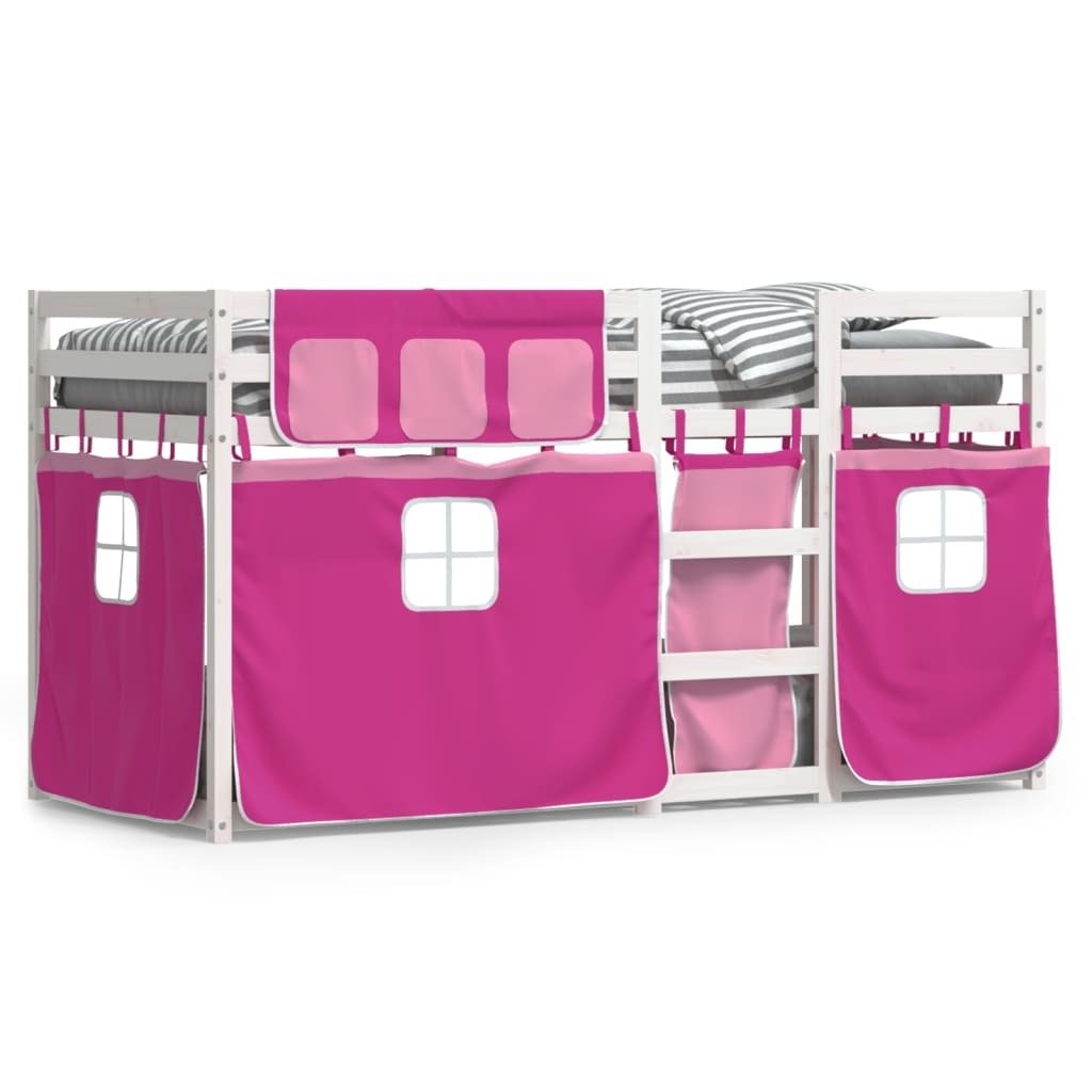 Łóżko piętrowe z zasłonami Pink 75x190 cm lite drewno sosnowe
