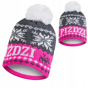 Czapka zimowa PIŹDZI z pomponem meska damska ciepła P13 polar termoaktywny - Czapki damskie - miniaturka - grafika 1