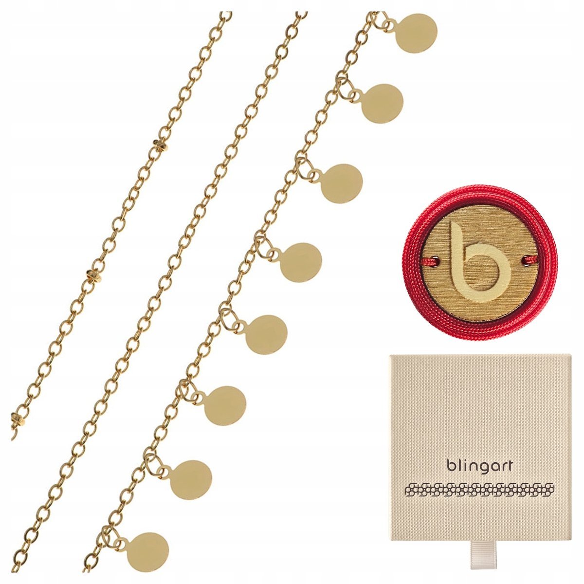 Bransoletka na nogę kostkę łańcuszkowa pozłacana regulowana BLINGART