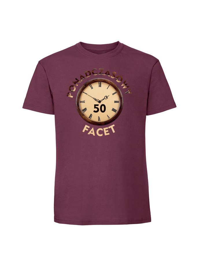 Męska koszulka z nadrukiem - 50 PONADCZASOWY FACET Burgundowy M