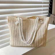 Inne - TEMU Elegancka Torba o Dużej Pojemności dla Kobiet - Magnetyczne Zamknięcie, Modna Torba na Ramię Pachę z Słomy w Kolorze Khaki/Iwory - miniaturka - grafika 1