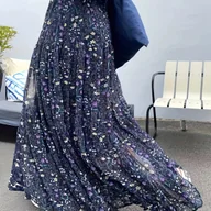 Spódnice - TEMU Elegancka spódnica maxi z kwiatowym nadrukiem - luźny krój, wysoka , design w kształcie litery A z żywymi fioletowymi i żółtymi kwiatami, - miniaturka - grafika 1