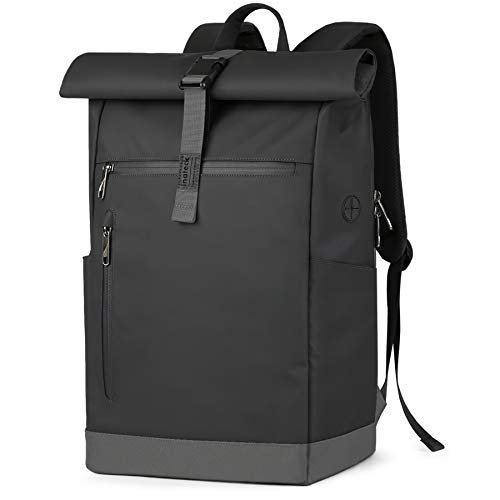 Inateck Plecak na laptopa damski męski 43 cm odporny na zachlapanie antykradzieżowy Roll Top plecak do jazdy na rowerze służbowej podróży z portem na słuchawki - czarny