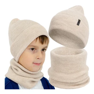 Czapka Dziecięca wiosenna jesienna Komin Komplet merino dla dzieci 52-54 - Czapki dla dzieci - miniaturka - grafika 1