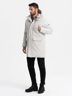 Długa klasyczna męska kurtka typu parka kremowa V1 OM-JALJ-0166 XXL - Kurtki męskie - miniaturka - grafika 1
