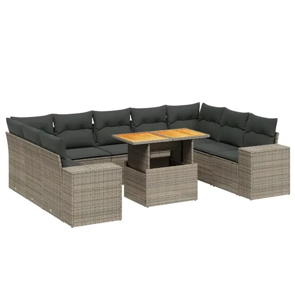 Modułowy zestaw mebli ogrodowych szary z poduszkami, rattan PE, 62x62x69 c
