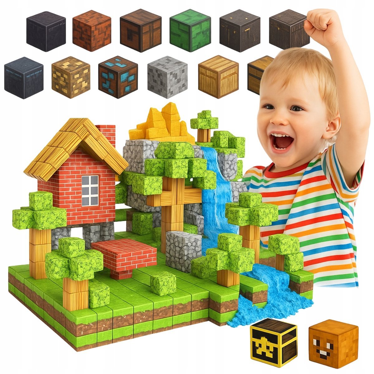 Klocki magnetyczne konstrukcyjne 50 KLOCKÓW 2 FIGURKI DEDYKOWANE KARTONIKU