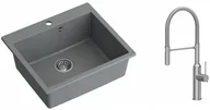 Zlewozmywaki z baterią - Quadron Zlewozmywak granitowy jednokomorowy 57*50*22 cm MORGAN 110 SILVER STONE ze stalowym odpływem z baterią MARILYN Q LINE z ruchomą wylewką kolor stal szczotkowana - miniaturka - grafika 1