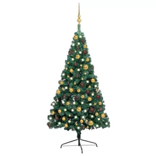vidaXL vidaXL Sztuczna choinka, LED i zestaw bombek, połówka, zielona, 120 cm - Choinki - miniaturka - grafika 1