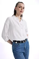 Koszule damskie - DeFacto Koszula damska z tkaniny bawełnianej z długimi rękawami, biały, S - miniaturka - grafika 1