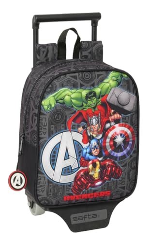 Safta AVENGERS VENDETTA Plecak do przedszkola z wózkiem, idealny dla dzieci w różnym wieku, wygodny i wszechstronny, jakość i wytrzymałość, 22 x 10 x 27 cm, Czarny (Black), M, Casual