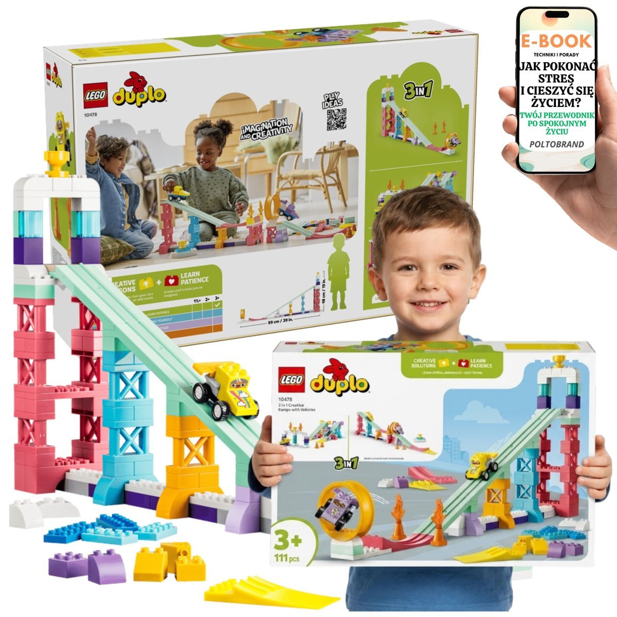 LEGO DUPLO Kreatywne Rampy 3w1 Tor Wyścigowy Auta (10478) + E-BOOK-1