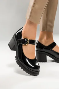 Czarne półbuty skórzane damskie lakierowane Mary Jane na szerokim klocku platforma PRODUKT POLSKI Casu 20166 - Półbuty damskie - miniaturka - grafika 1